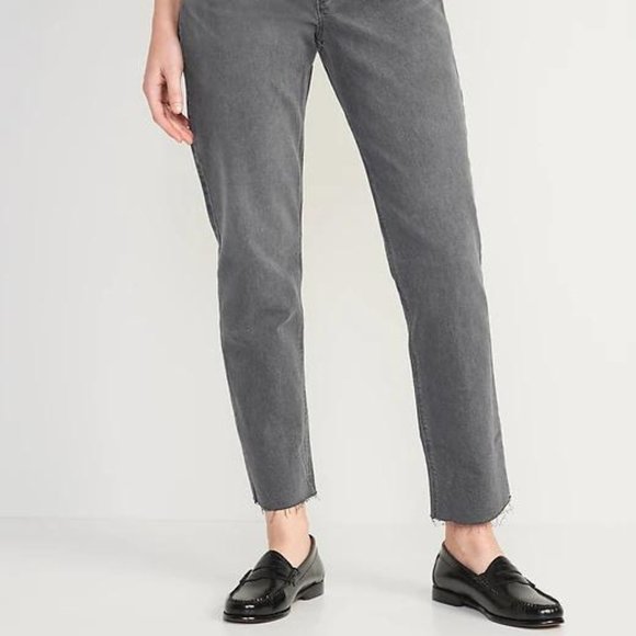 Old Navy High-Waisted Button-Fly Slouchy Straight Cut-Off Gray Jeans for Women - Picture 3 of 12